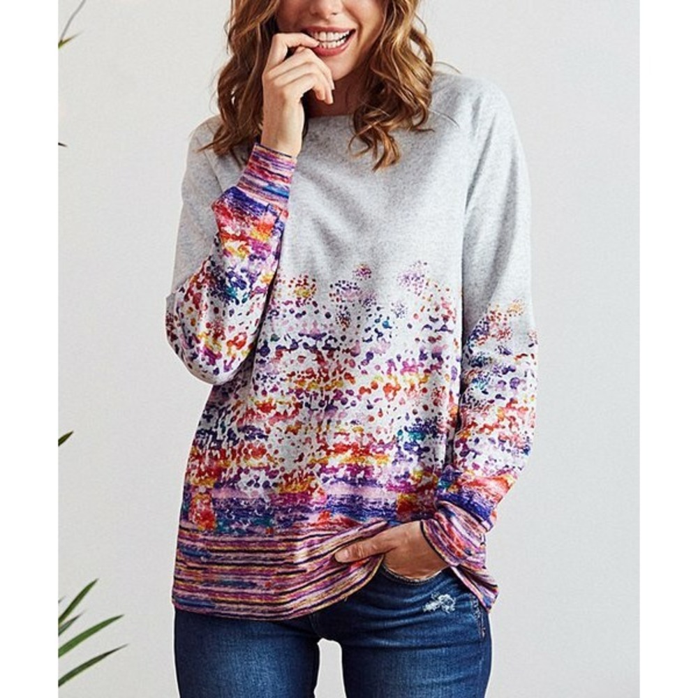 Luukse Multicolor Crewneck Long Sleeve‎ Women Sweatshirt Size S